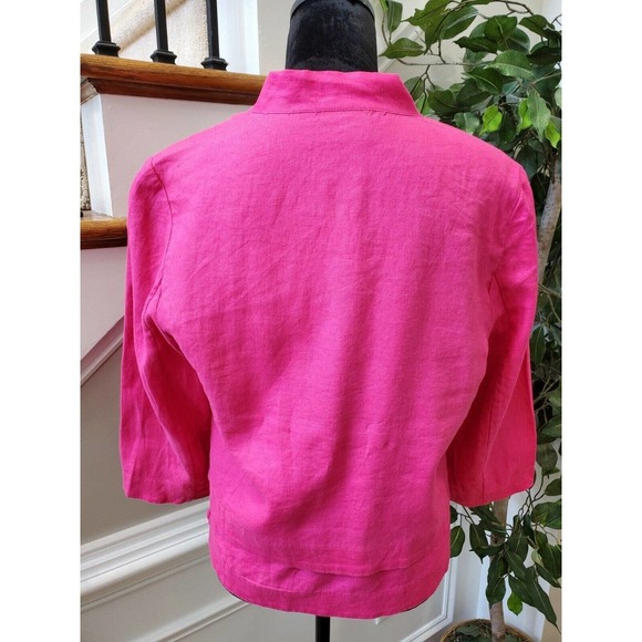 Chico's Women's Solid Pink 100% Linen Long Sleeve Casual Jacket Blazer Size 1 - Picture 6 of 12